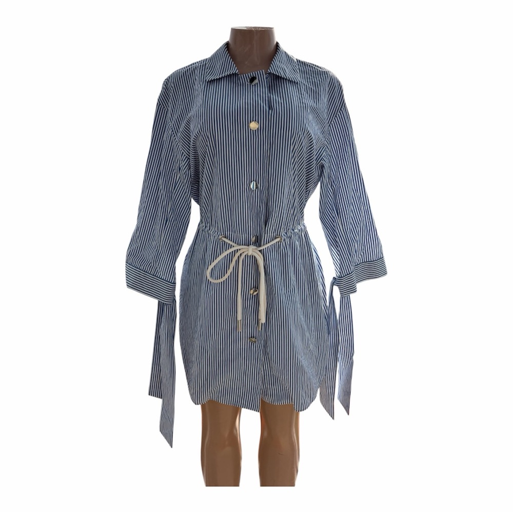 Lafayette 148 New York Blue & White Striped Button Shirt